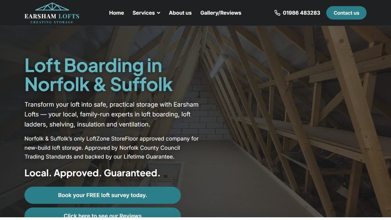 Earsham Lofts website screenshot