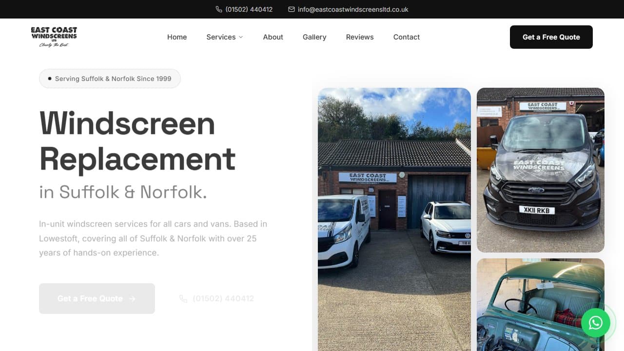 A fully custom-built site for a windscreen repair and replacement business, built to turn local searches into booked jobs.