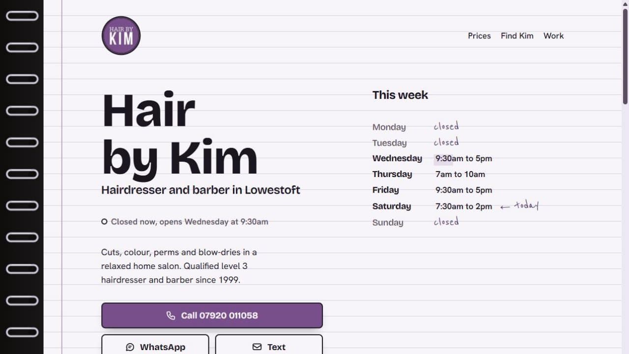 Hair By Kim website screenshot