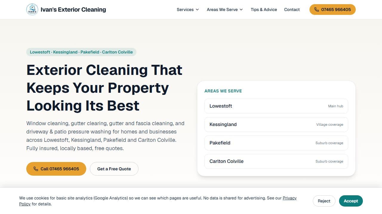The Ivan's Exterior Cleaning website home page