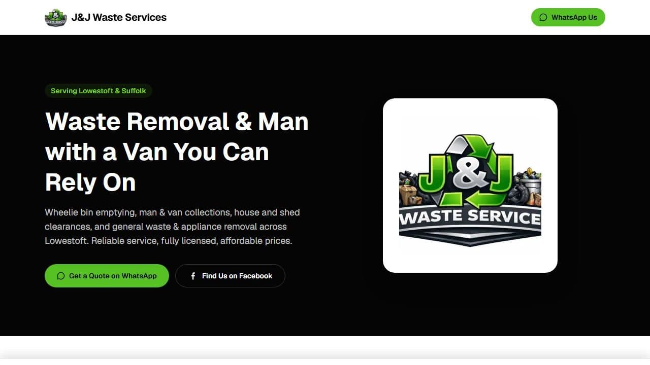 J&J Waste Services website screenshot