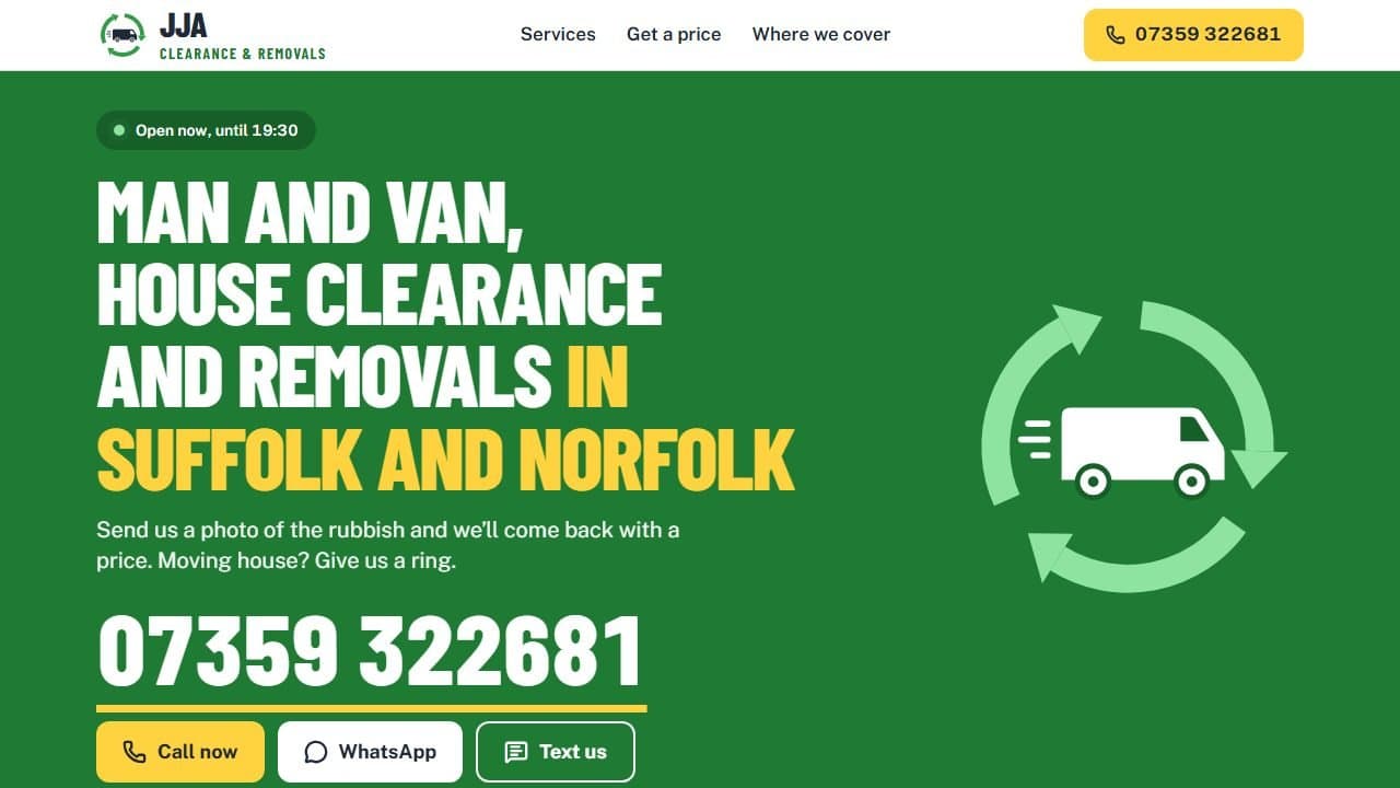 JJA Clearance & Removals website screenshot